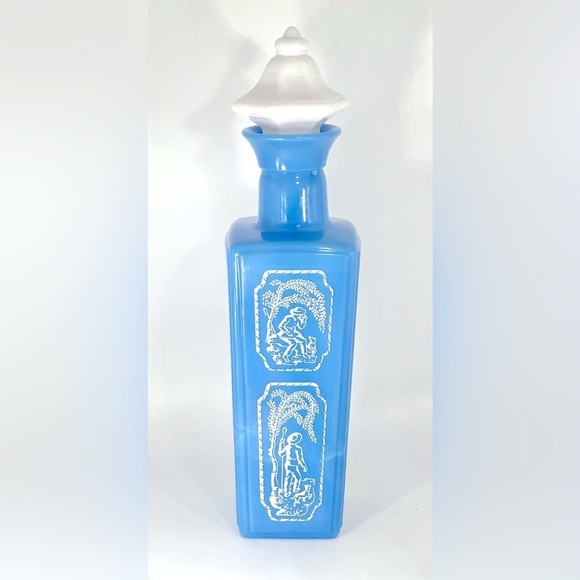 Jim Beam 1965 Blue Slag Milk Glass Decanter Whiskey Bottle Shepard & Dog Cork - Picture 1 of 7